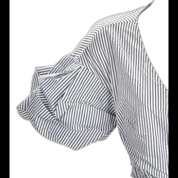 Bebe Black and White Striped Wrap Blouse Balloon Sleeve Size XS - Picture 4 of 5